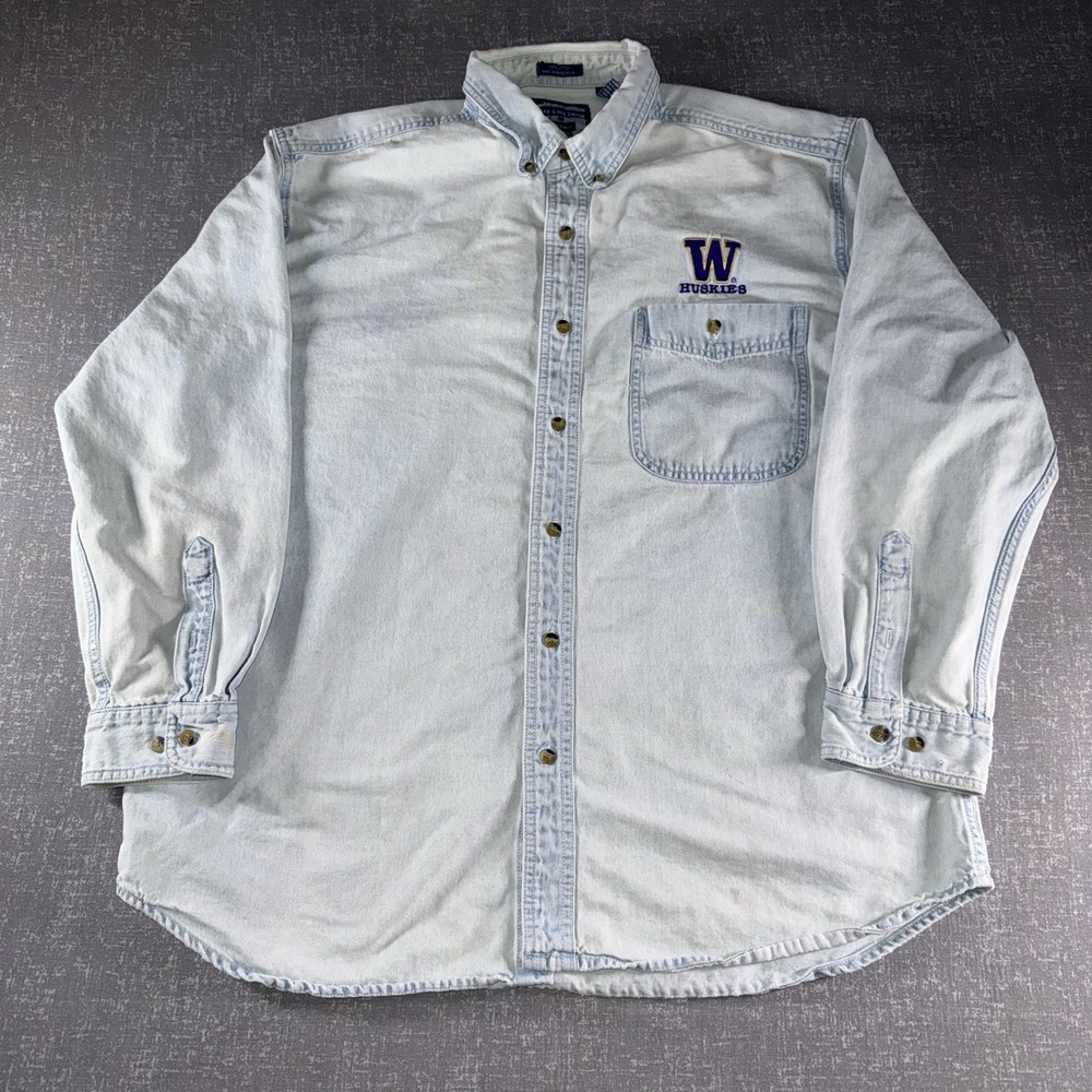 Washington Huskies Shirt Mens Large Blue NCAA Football All Sport Denim